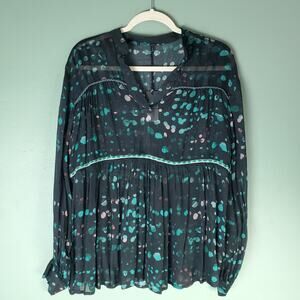 bl^nk Womens Black Multi Semi-Sheer Green Dot Print Briana Blouse Top Size Large
